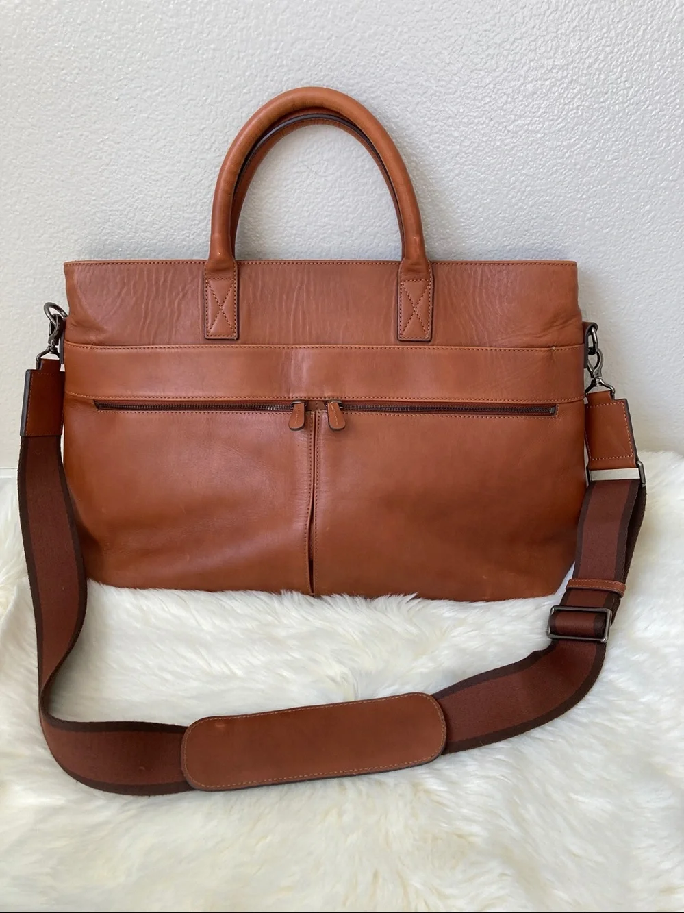 Mark & Graham Men's Leather Briefcase in Cognac Brown